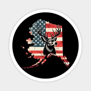Deer Hunter Forest Wildlife Alaska American Flag Hunting Magnet